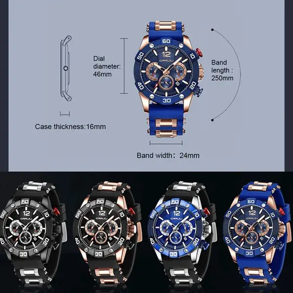 CRRJU 2292 Ultimate Comfort Silicone Strap Timeless Elegance Quartz Sport Men's Watch – Dial Color: Blue, Strap Color: Rose Gold – View 6