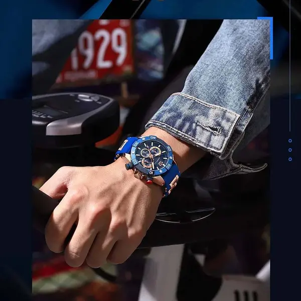 CRRJU 2292 Ultimate Comfort Silicone Strap Timeless Elegance Quartz Sport Men's Watch – Dial Color: Blue, Strap Color: Rose Gold – View 7
