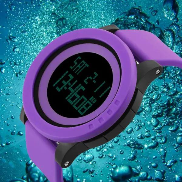SKMEI 1142 Digital Multifunctional PU Leather Sporty Men's Watch – Dial Color: Black, Strap Color: Purple – View 3