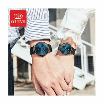 OLEVS 5869 Milanese Mesh Strap Waterproof Versatile Ultra Thin Couple's Wristwatch – Dial Color: Blue, Strap Color: Black – View 6