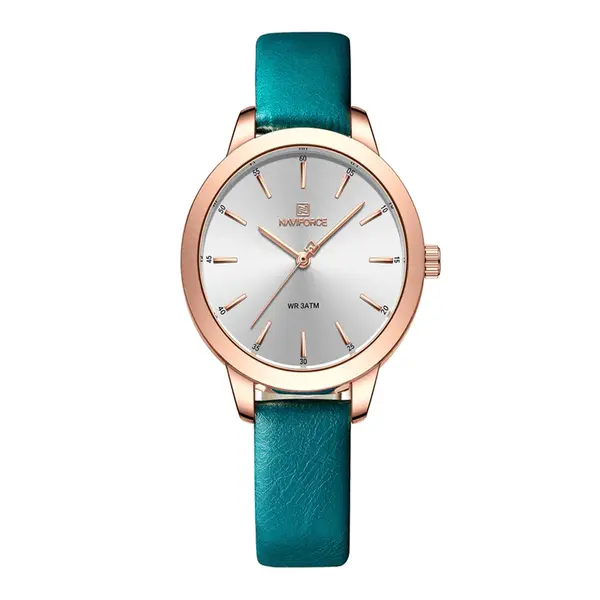 NAVIFORCE NF5024 PU Leather Analog Watch For Women – Dial Color: White, Strap Color: Blue – View 1