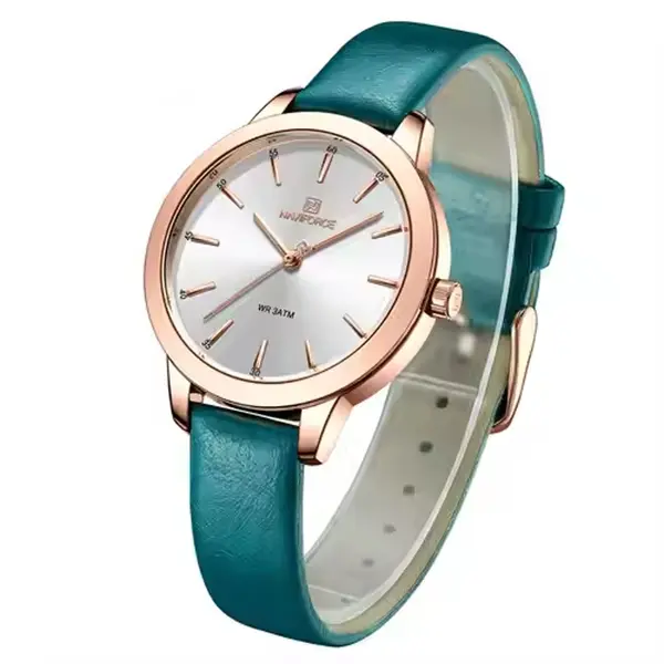 NAVIFORCE NF5024 PU Leather Analog Watch For Women – Dial Color: White, Strap Color: Blue – View 2