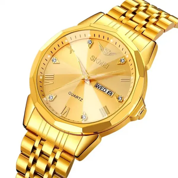 SKMEI 2291 Quartz Waterproof Luminous Stainless Steel Men's Watch – Dial Color: Gold, Strap Color: Gold – View 2