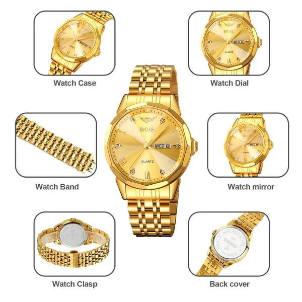 SKMEI 2291 Quartz Waterproof Luminous Stainless Steel Men's Watch – Dial Color: Gold, Strap Color: Gold – View 3