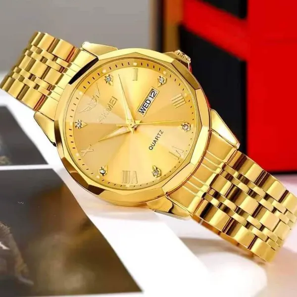 SKMEI 2291 Quartz Waterproof Luminous Stainless Steel Men's Watch – Dial Color: Gold, Strap Color: Gold – View 4