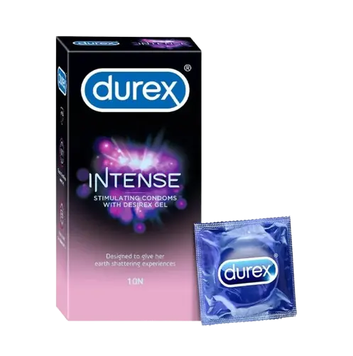 Durex Intense Condoms 10s – Ribbed & Dotted with Desirex Gel for Extra Sensation – View 1