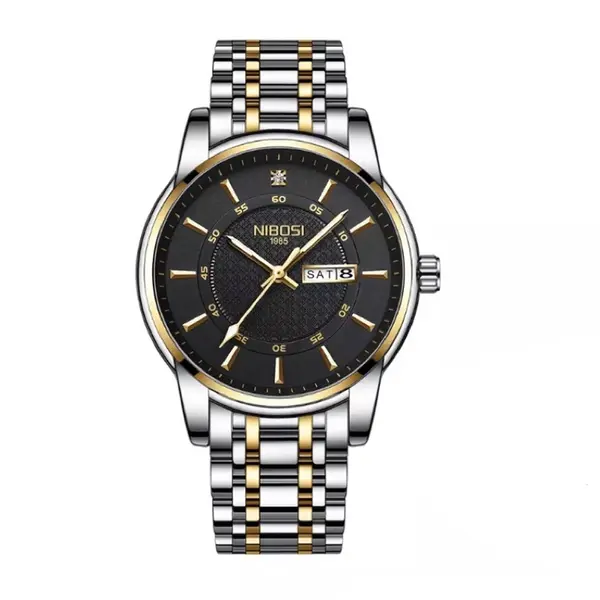 Nibosi 2381 Luxury Stainless Steel Analog Men's Watch – Dial Color: Black, Strap Color: Silver – View 1