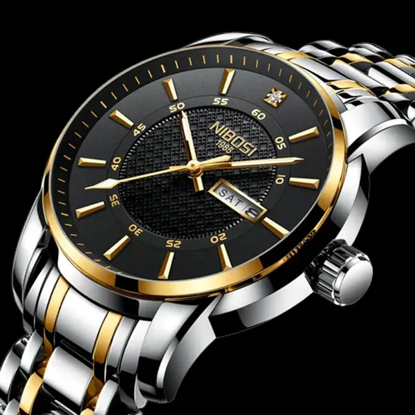 Nibosi 2381 Luxury Stainless Steel Analog Men's Watch – Dial Color: Black, Strap Color: Silver – View 2