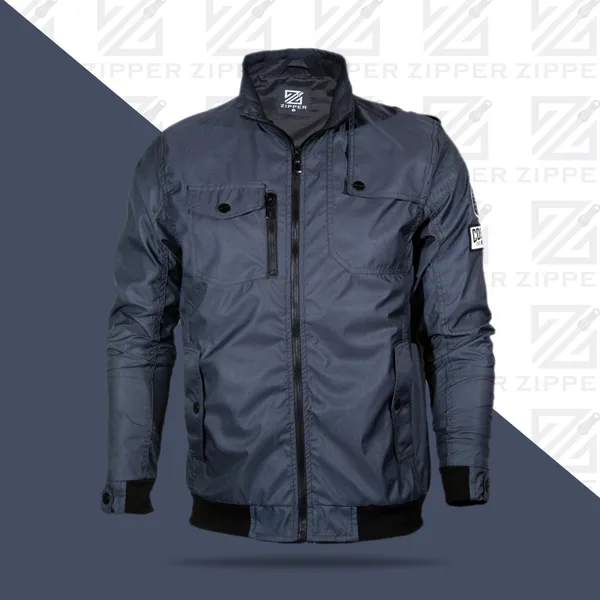 Casual Bomber Jacket Men Outerwear Stand Collar Ash – Color: Black, Size: M – View 1