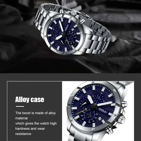 CRRJU 2296 High Quality Stainless Steel Multifunctional Analog Quartz Classic Men's Watch – Dial Color: Yellow, Strap Color: Silver – View 6