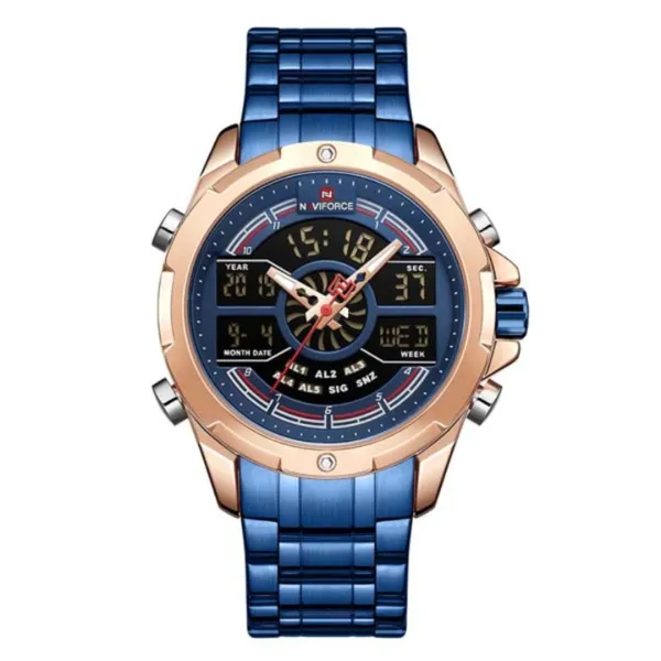 NAVIFORCE NF9170 Stainless Steel Dual Time Men's Watch – Dial Color: Blue, Strap Color: Blue – View 1