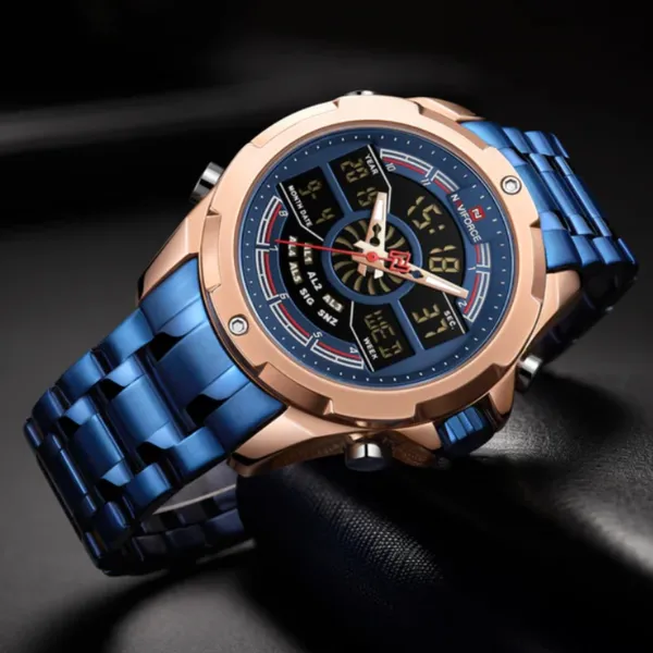 NAVIFORCE NF9170 Stainless Steel Dual Time Men's Watch – Dial Color: Blue, Strap Color: Blue – View 3