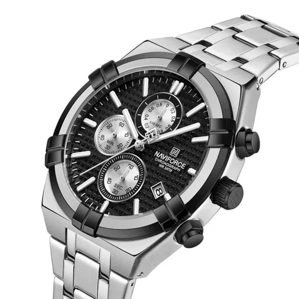 NAVIFORCE NF8042 Multi-function Luminous Men’s Watch – Dial Color: Black, Strap Color: Silver – View 2