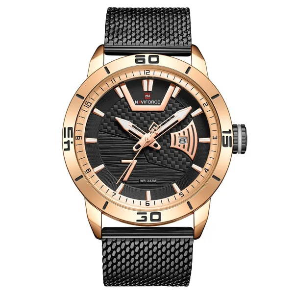 NAVIFORCE NF9155A Stainless Steel Date Function Luxury Men's Watch – Dial Color: Rose, Strap Color: Black – View 1