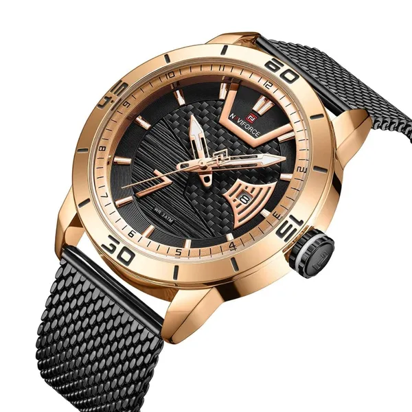 NAVIFORCE NF9155A Stainless Steel Date Function Luxury Men's Watch – Dial Color: Rose, Strap Color: Black – View 2