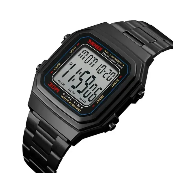 Skmei 1337 Stainless Steel Square Men's Watch – Dial Color: Black, Strap Color: Black – View 2