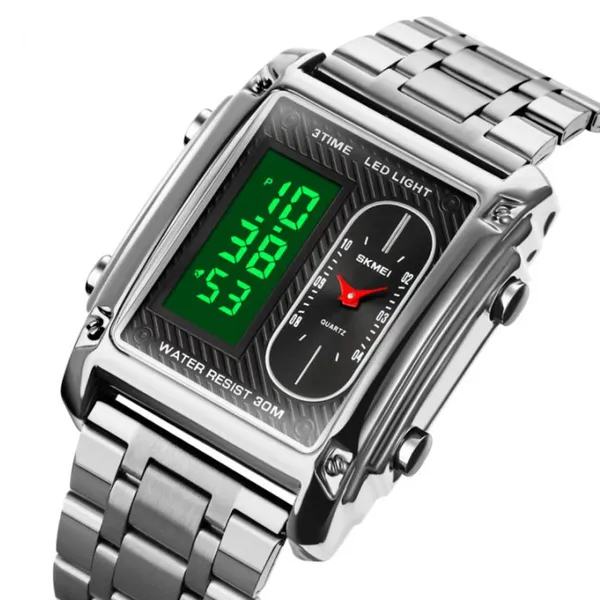 SKMEI 1868 Multiple Time Digital Analog Men's Watch – Dial Color: Silver, Strap Color: Silver – View 2