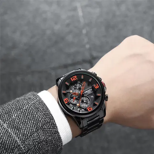 Nibosi 2336 Luxury Stainless Steel Strap Casual Men's Watch – Dial Color: Black, Strap Color: Black – View 4