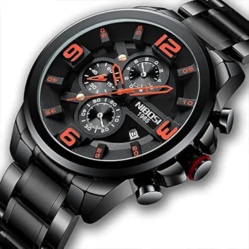 Nibosi 2336 Luxury Stainless Steel Strap Casual Men's Watch – Dial Color: Black, Strap Color: Black – View 2