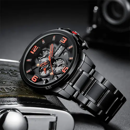 Nibosi 2336 Luxury Stainless Steel Strap Casual Men's Watch – Dial Color: Black, Strap Color: Black – View 3