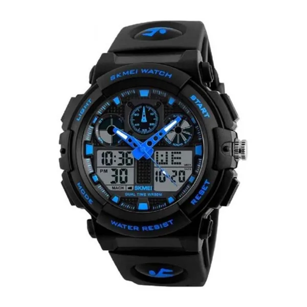 SKMEI 1270 Waterproof Digital Analog Multifunction Sports Men’s Watch – Dial Color: Blue, Strap Color: Black – View 1
