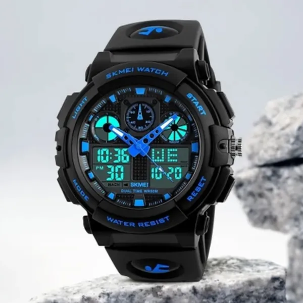 SKMEI 1270 Waterproof Digital Analog Multifunction Sports Men’s Watch – Dial Color: Blue, Strap Color: Black – View 3