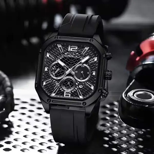 CRRJU 2311 Comfortable Silicone Band Multifunctional Sports Men's Watch – Dial Color: Black, Strap Color: Black – View 3