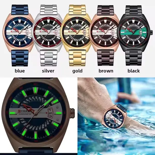 Curren 8403 High-Quality Stainless Steel Fashionable Men's Watch – Dial Color: Brown, Strap Color:  Brown  – View 5