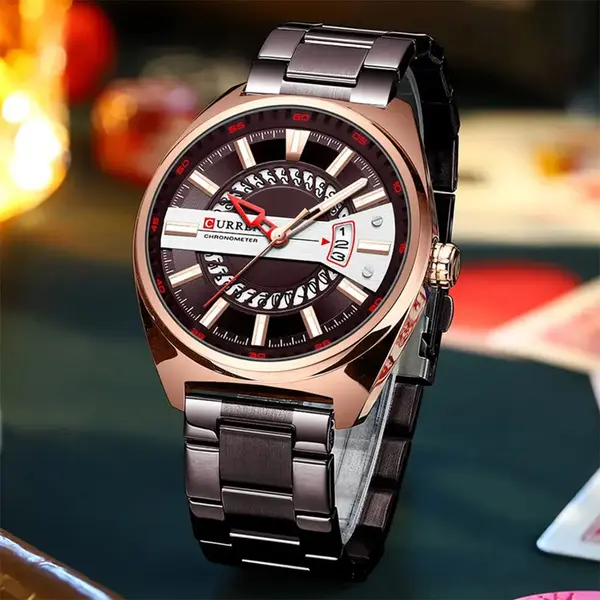 Curren 8403 High-Quality Stainless Steel Fashionable Men's Watch – Dial Color: Brown, Strap Color:  Brown  – View 4
