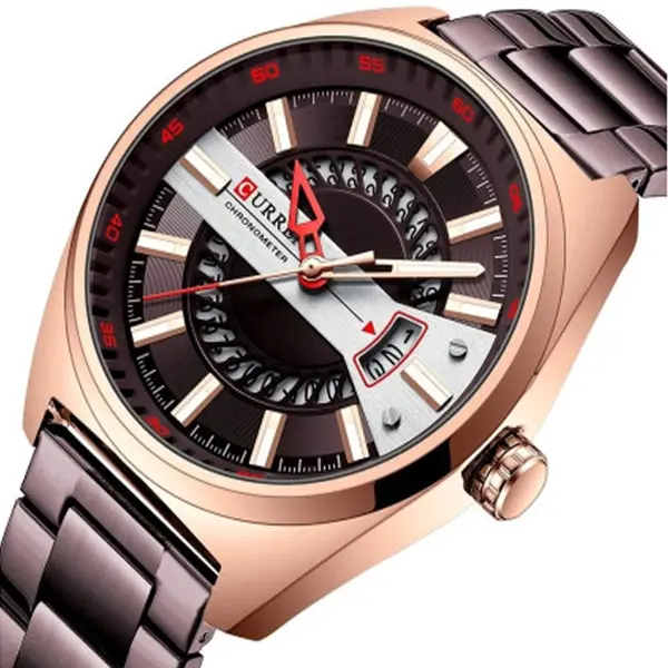 Curren 8403 High-Quality Stainless Steel Fashionable Men's Watch – Dial Color: Brown, Strap Color:  Brown  – View 3