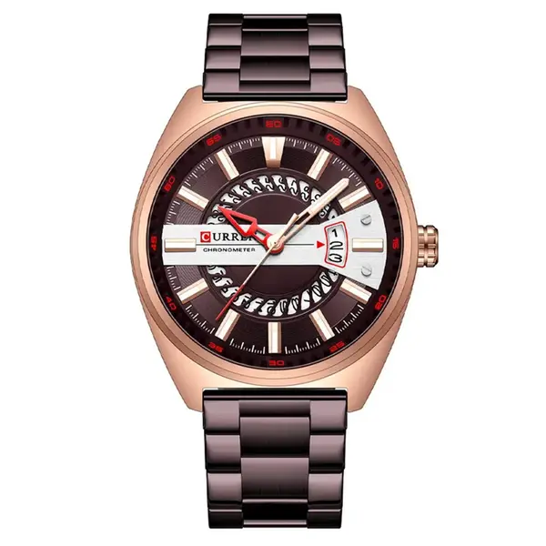 Curren 8403 High-Quality Stainless Steel Fashionable Men's Watch – Dial Color: Brown, Strap Color:  Brown  – View 1