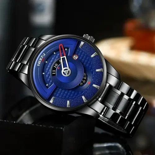 Nibosi 2509 High Quality Stainless Steel Fashion Men's Watch – Dial Color: Blue, Strap Color: Black – View 3