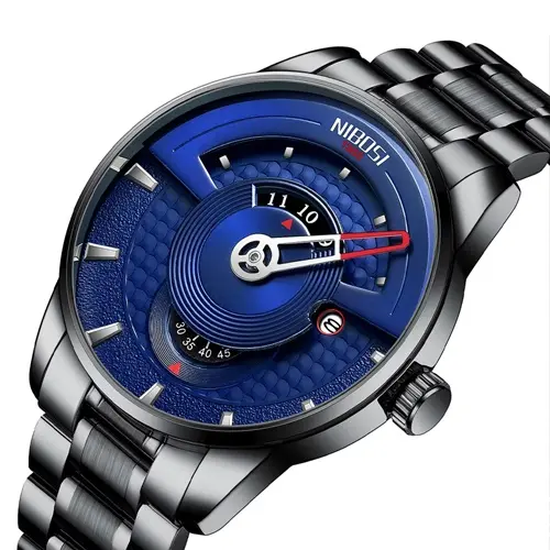 Nibosi 2509 High Quality Stainless Steel Fashion Men's Watch – Dial Color: Blue, Strap Color: Black – View 2