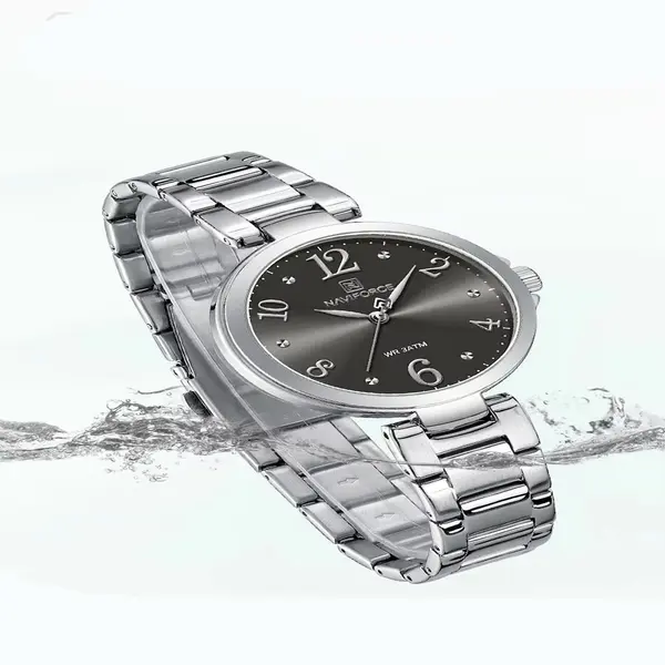 NAVIFORCE NF5059 Japanese Quartz Movement Women’s Elegant Watch – Dial Color: Black, Strap Color: Silver – View 2