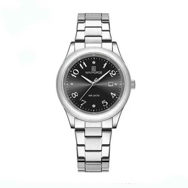 NAVIFORCE NF5059 Japanese Quartz Movement Women’s Elegant Watch – Dial Color: Black, Strap Color: Silver – View 1