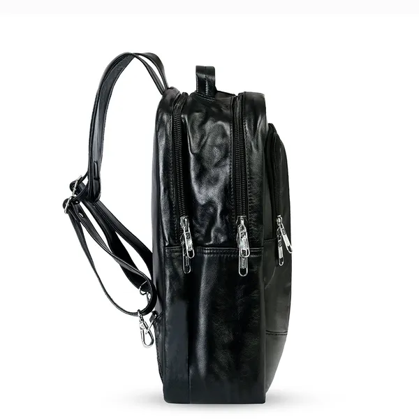 100% Genuine Cow Leather Unique & Stylish Big Size Leather Backpack – Color: Black – View 3