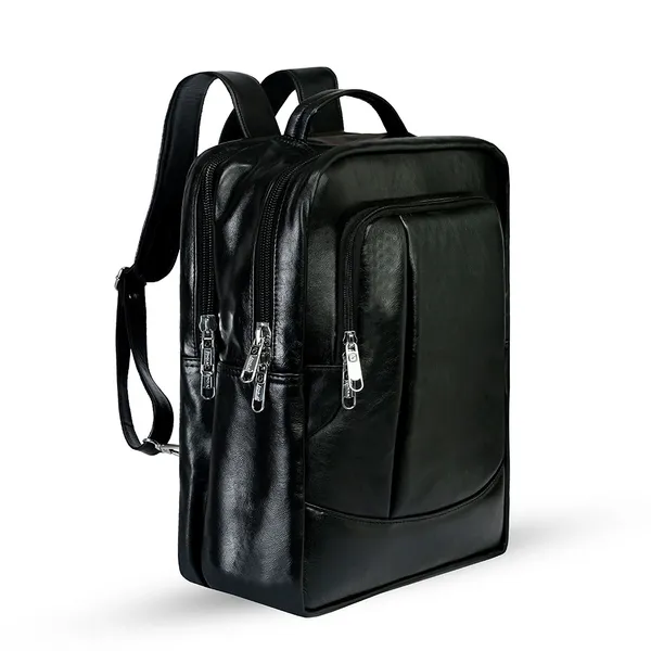 100% Genuine Cow Leather Unique & Stylish Big Size Leather Backpack – Color: Black – View 2