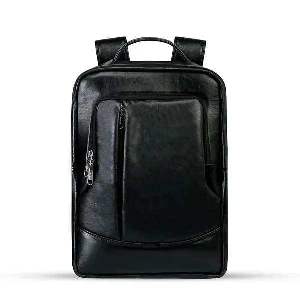 100% Genuine Cow Leather Unique & Stylish Big Size Leather Backpack – Color: Black – View 1