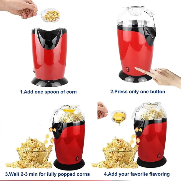 Mini Electric Hot Air Popcorn Machine Small 1200 W Electric Oil Free Popcorn Maker – Color: Red – View 3