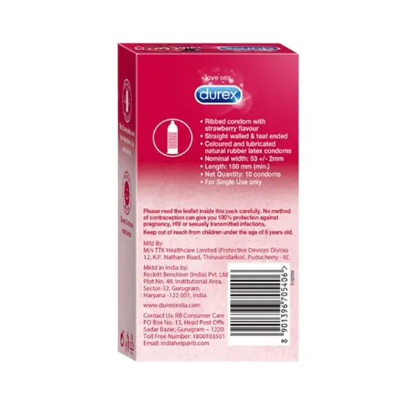 Durex Wildberry Flavoured Condoms 10s – Ribbed for Enhanced Stimulation & Pleasure – View 2