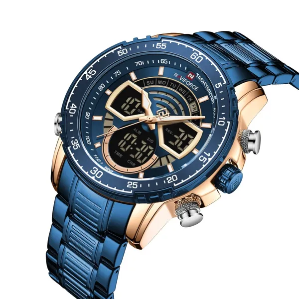 NAVIFORCE NF9189 Stainless Steel Dual Time Wrist Men's Watch – Dial Color: Blue, Strap Color: Blue – View 2