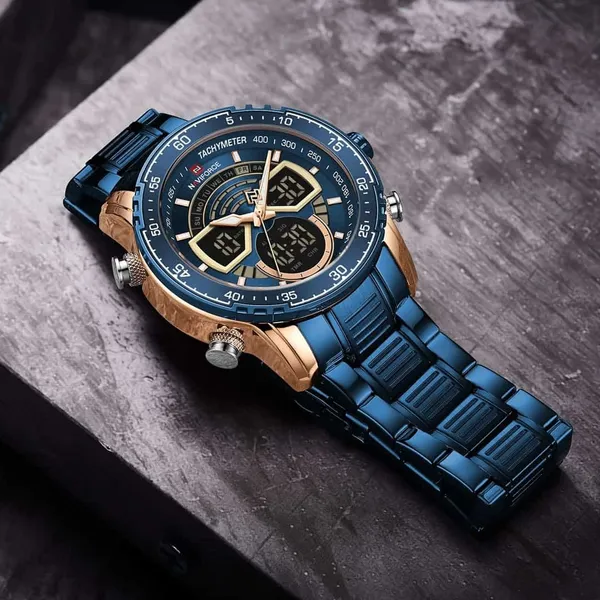 NAVIFORCE NF9189 Stainless Steel Dual Time Wrist Men's Watch – Dial Color: Blue, Strap Color: Blue – View 4