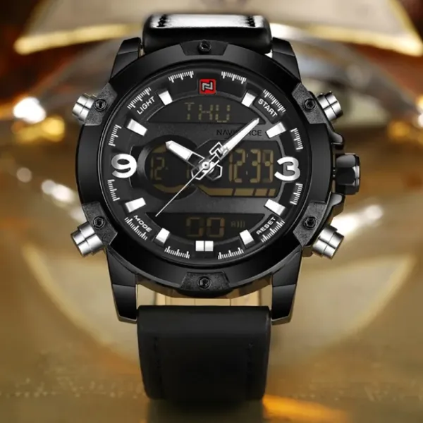 Naviforce NF9097 Luxury Brand Dual Display Sports Men's Watch – Dial Color: Black, Strap Color: Black – View 2