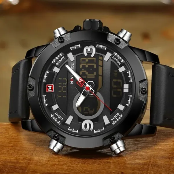 Naviforce NF9097 Luxury Brand Dual Display Sports Men's Watch – Dial Color: Black, Strap Color: Black – View 3