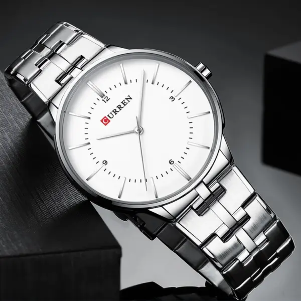 Curren 8321 High Quality Stainless Steel Waterproof Analog Men's Watch – Dial Color: White, Strap Color: Silver – View 3