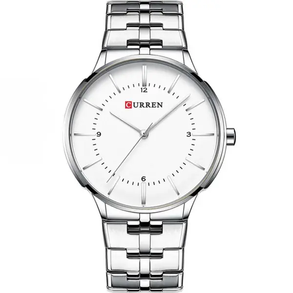 Curren 8321 High Quality Stainless Steel Waterproof Analog Men's Watch – Dial Color: White, Strap Color: Silver – View 1
