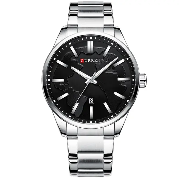  Curren 8366 Authentic Stainless Steel Analog Men's Watch  – Dial Color: Black Gold, Strap Color: Silver – View 1