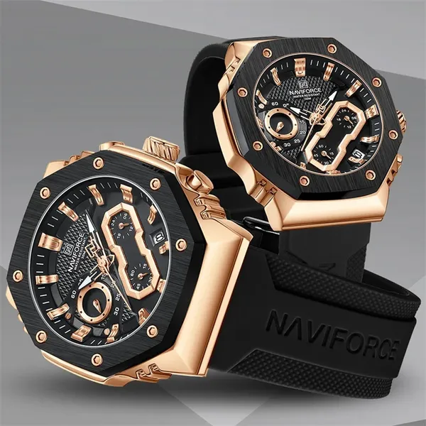 Naviforce 8035 Luxury Military Sports Quartz Analog Men's Watch – Dial Color: Brown, Strap Color: Black – View 2