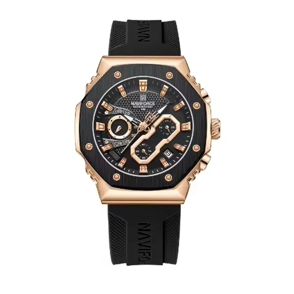 Naviforce 8035 Luxury Military Sports Quartz Analog Men's Watch – Dial Color: Brown, Strap Color: Black – View 1