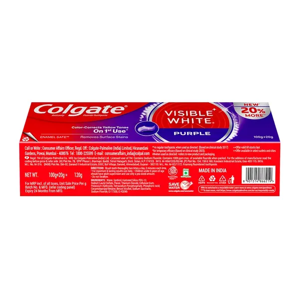 Colgate Visible White Purple Whitening Toothpaste 100g+20g extra – View 3